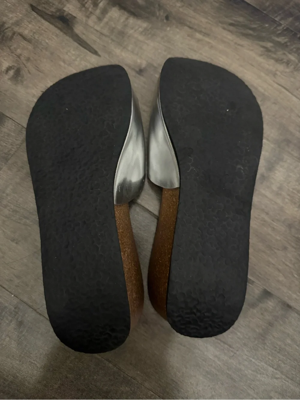 Bayton Luna Silver Cork Wedge Slide Sandals